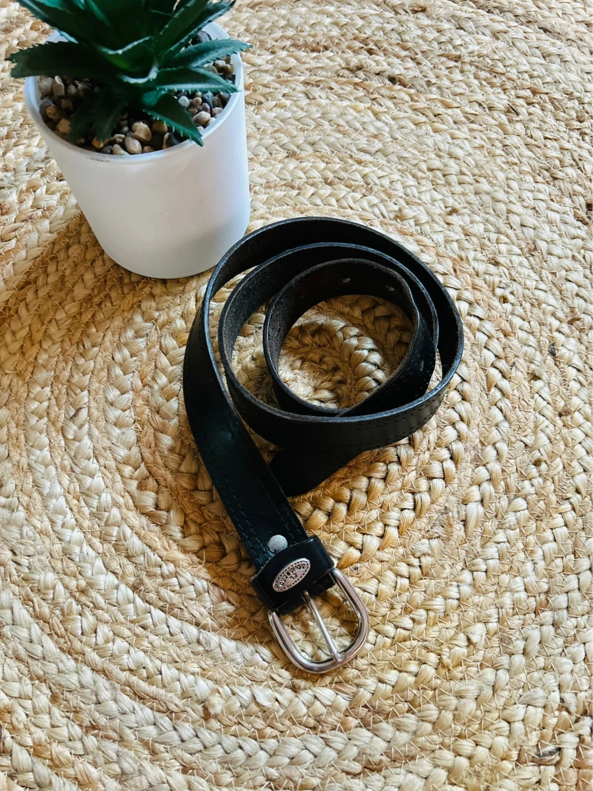 🖤Vintage zwart lederen riem 80/90s Made in Italy Retro zwarte leren riem T.95🖤 – photo 2